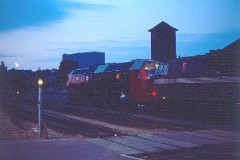 DSB ME class in double traction with a DSB MZ class photographed at the railway station in Fredericia, October 1981.